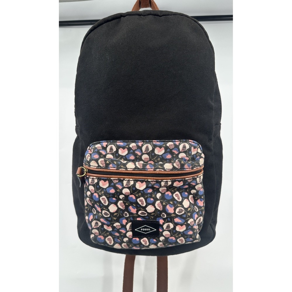 Stunning Fossil Backpack Canvas Floral Pattern Design & Black Bag